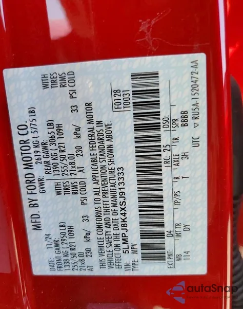 2025 Lincoln Nautilus Reserve z USA, uszkodzony, nr VIN 5LMPJ8K4XSJ913333